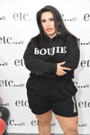 The Boujie 2pc Fleece Hoodie Short Set Black (Plus)
