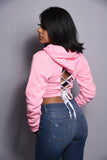 The Boujie Fleece Cropped Lace Up Hoodie Pink